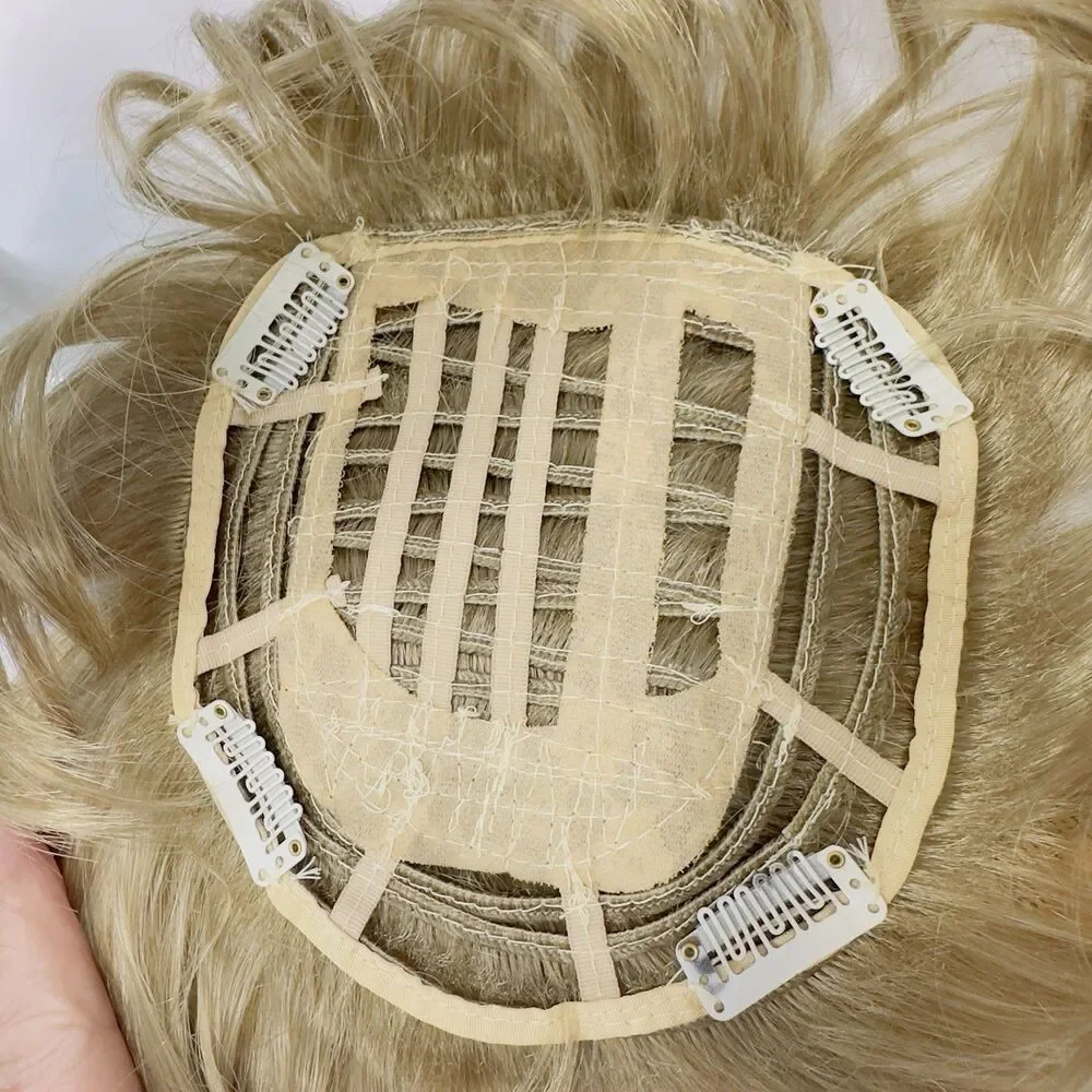 Synthetic Hair Piece Clip On Blonde Topper Hairpiece Netting Covers Hair Loss